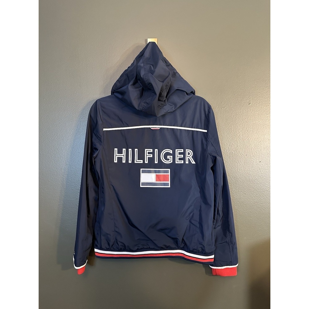TOMMY HILFIGER Womens Medium Softshell Windbreaker Navy Jacket Patriotic